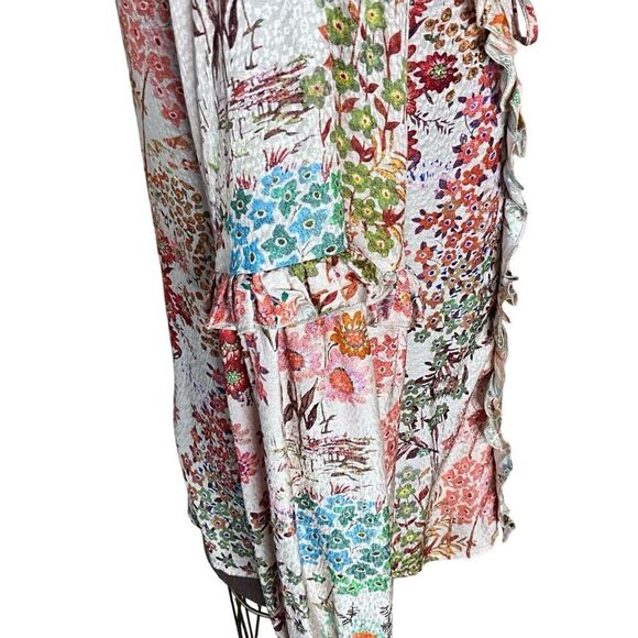 Ted Baker London Marrlaa Ruffle Blouse Size 1X Lace-up Front Floral Bell Sleeves - Picture 6 of 12